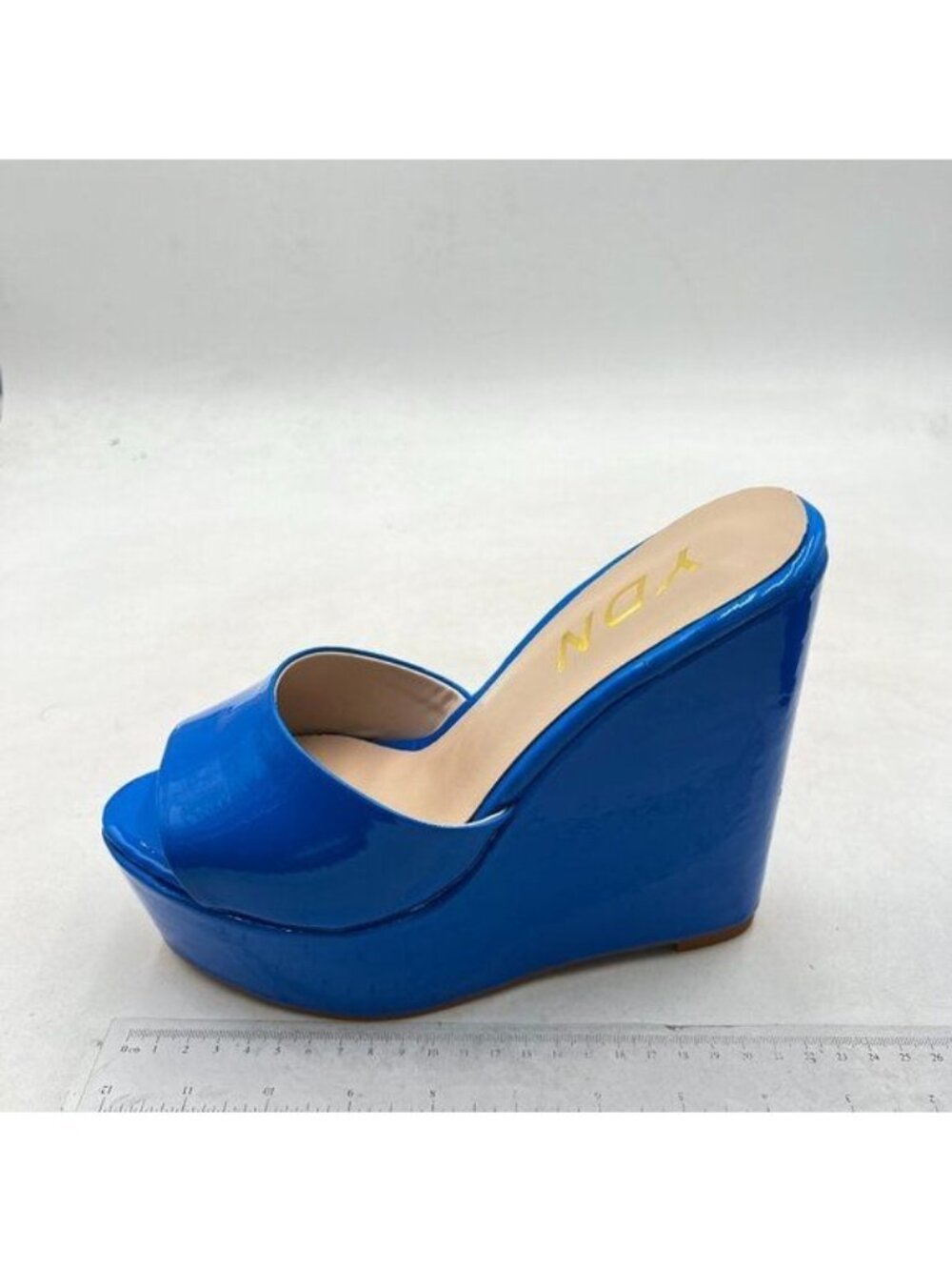 YDN Women Comfy Peep Toe Platform Sandals Slip on Wedge High Heel Mules Blue
